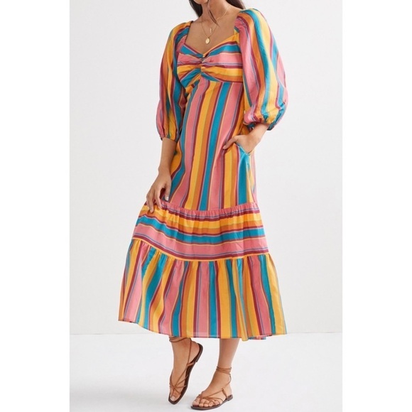 NEW ANTHROPOLOGIE FARM RIO Rainbow Striped Midi Dress - Picture 1 of 1